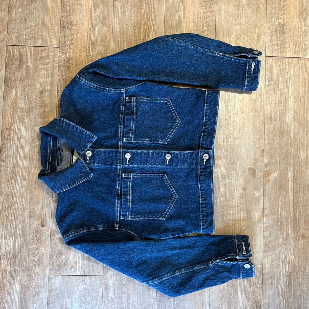 Abercrombie & Fitch cropped denim jacket in dark blue, small - Picture 3 of 5